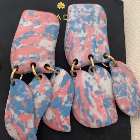 Lele Sadoughi Garden Mosaic Iris Petal Drop Earrings Sunset Blue Howlite Clip-On - Picture 3 of 8